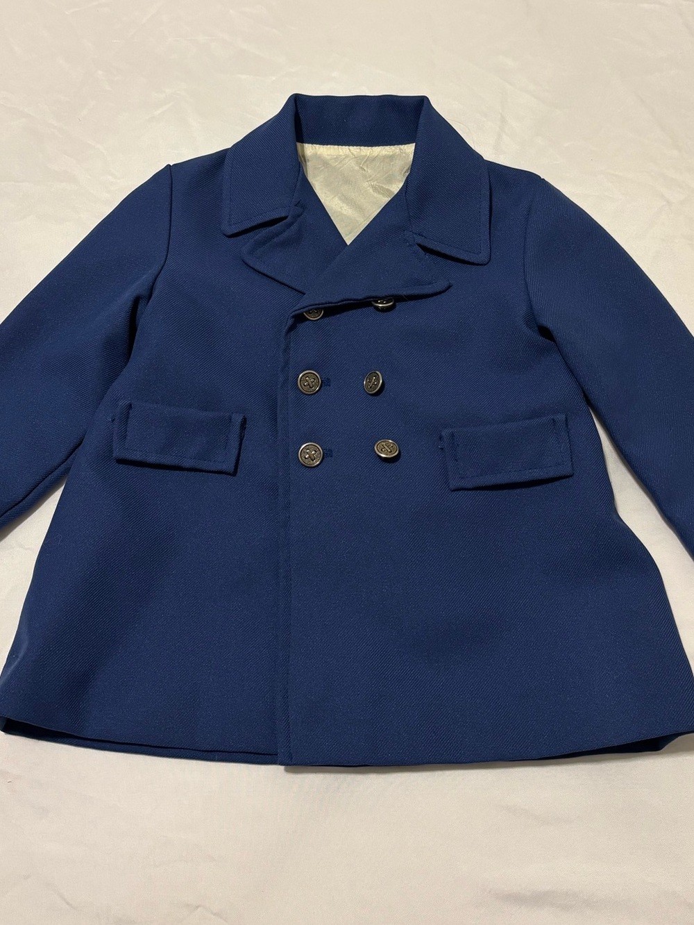 Vintage Navy Double-Breasted Pea Coat w Gold Buttons ~1960s-1970s Sz 4/5*